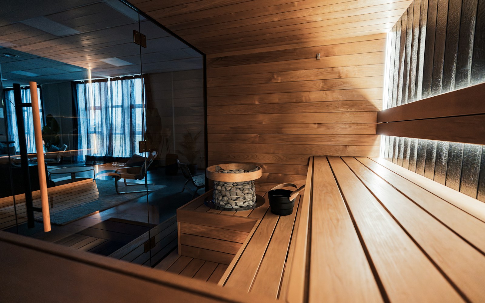 Intérieur chaleureux d’un espace de bien-être contemporain